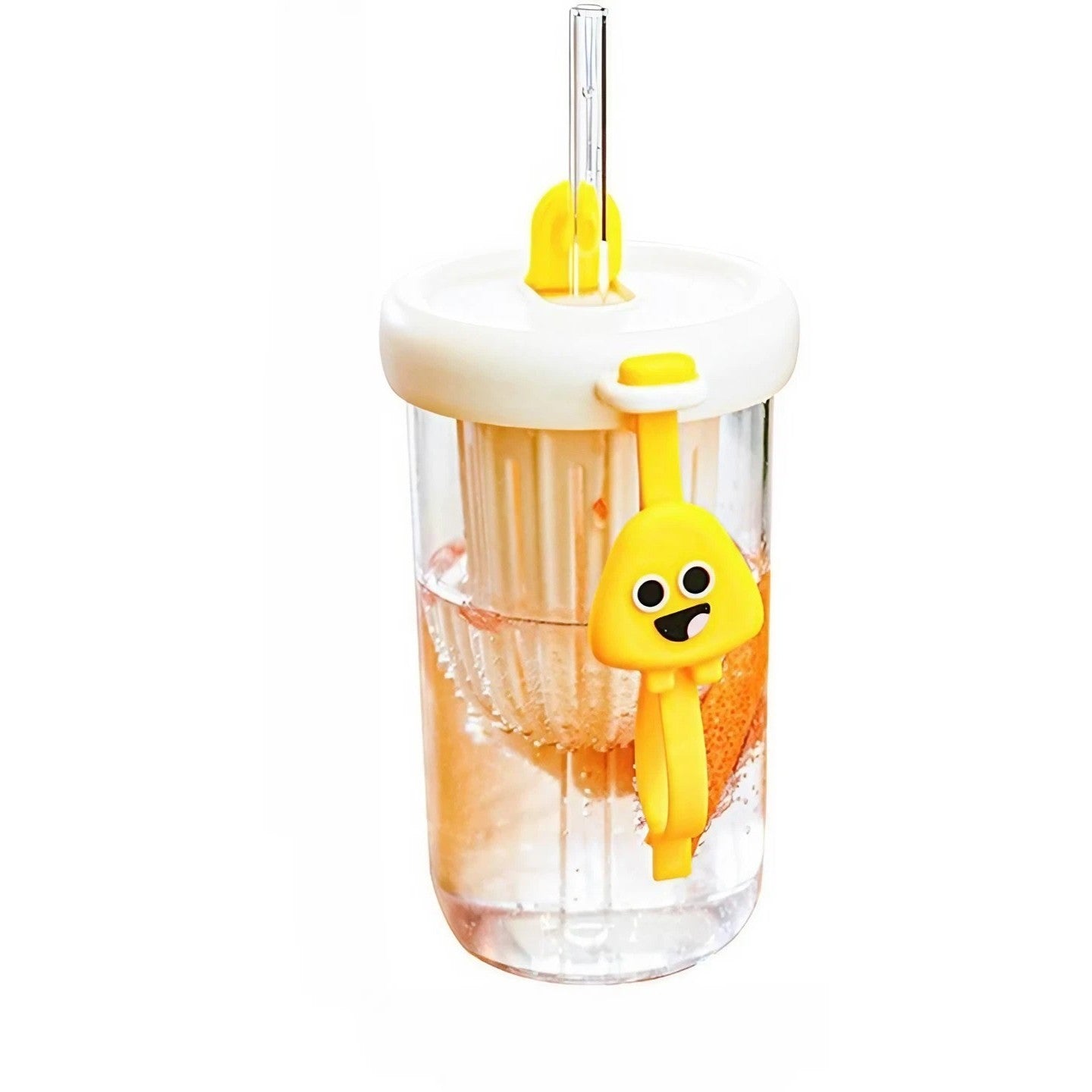 Pahar din silicon, cu capac si pai, pentru copii, Flippy, anti-cadere, compartiment pentru fructe/ceai/gheata, rezistent la temperaturi inalte, 500ml, Alb, 14.5x8.8x20 cm-0