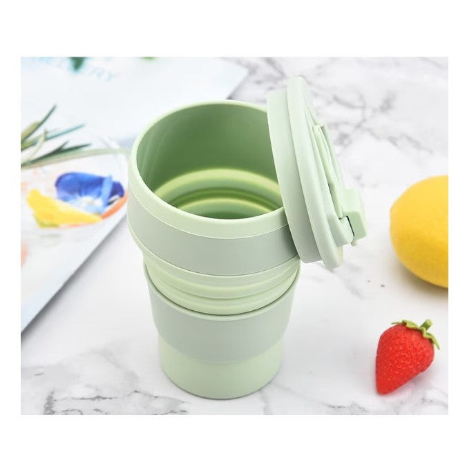 Pahar pliabil din silicon Flippy, pentru calatorii, camping, 350 ml,  8.2x6.3x9.1 cm, verde-1