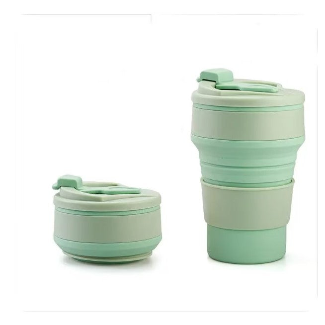 Pahar pliabil din silicon Flippy, pentru calatorii, camping, 350 ml,  8.2x6.3x9.1 cm, verde-2