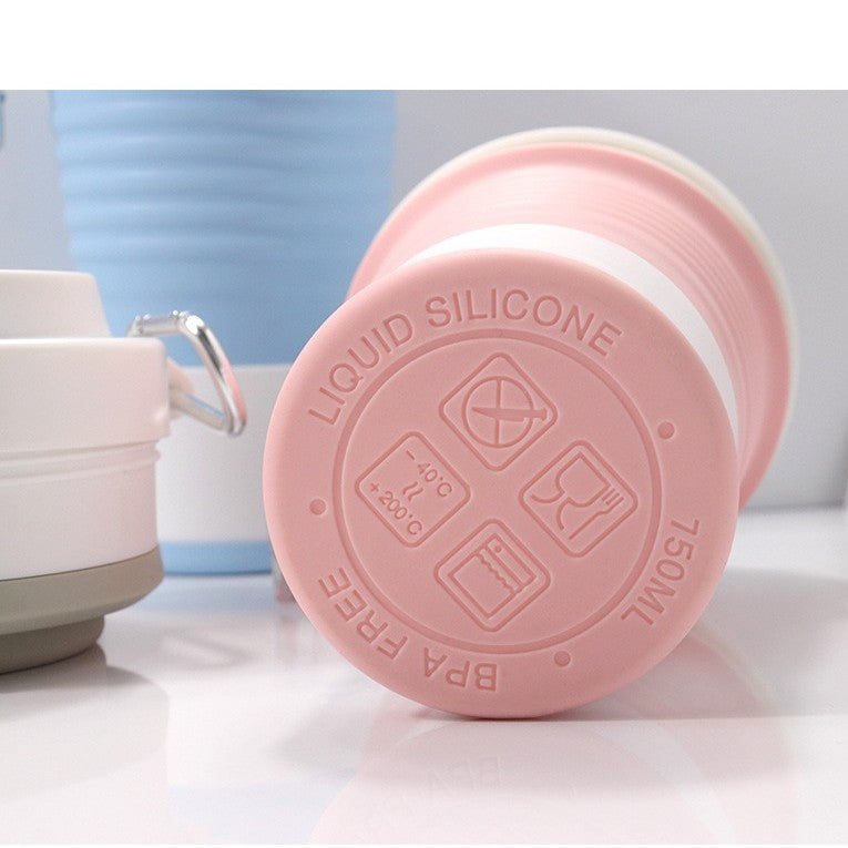Pahar pliabil din silicon Flippy, pentru calatorii, camping, 750 ml, pai inclus, 11.6 x 19.3 cm, roz-3