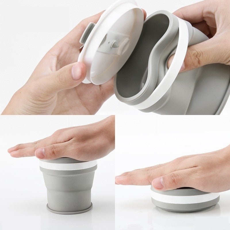Pahar pliabil din silicon Flippy, prentru calatorii, 350 ml, pai inclus, 9 x 9.2 cm, gri-1