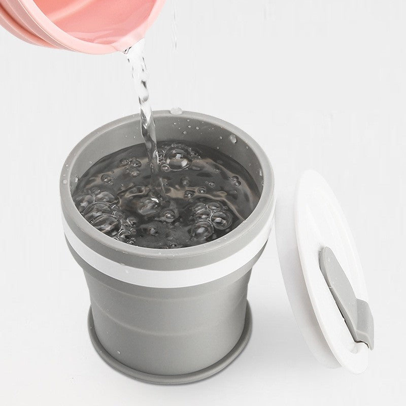 Pahar pliabil din silicon Flippy, prentru calatorii, 350 ml, pai inclus, 9 x 9.2 cm, gri-4