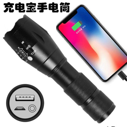 Lanterna Power Bank, Flippy, cu rază lungă de acțiune, super Luminoasa, T6 telescopic, zoom multi-funcție, Neagra-0