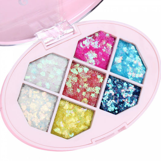 Paleta cu Glitter, Flippy, Varianta 1, 7 Nuante, Pentru Corp si Par, 50 g, Rezistent la Apa, 9.8 x 6.8 cm, Multicolor-0