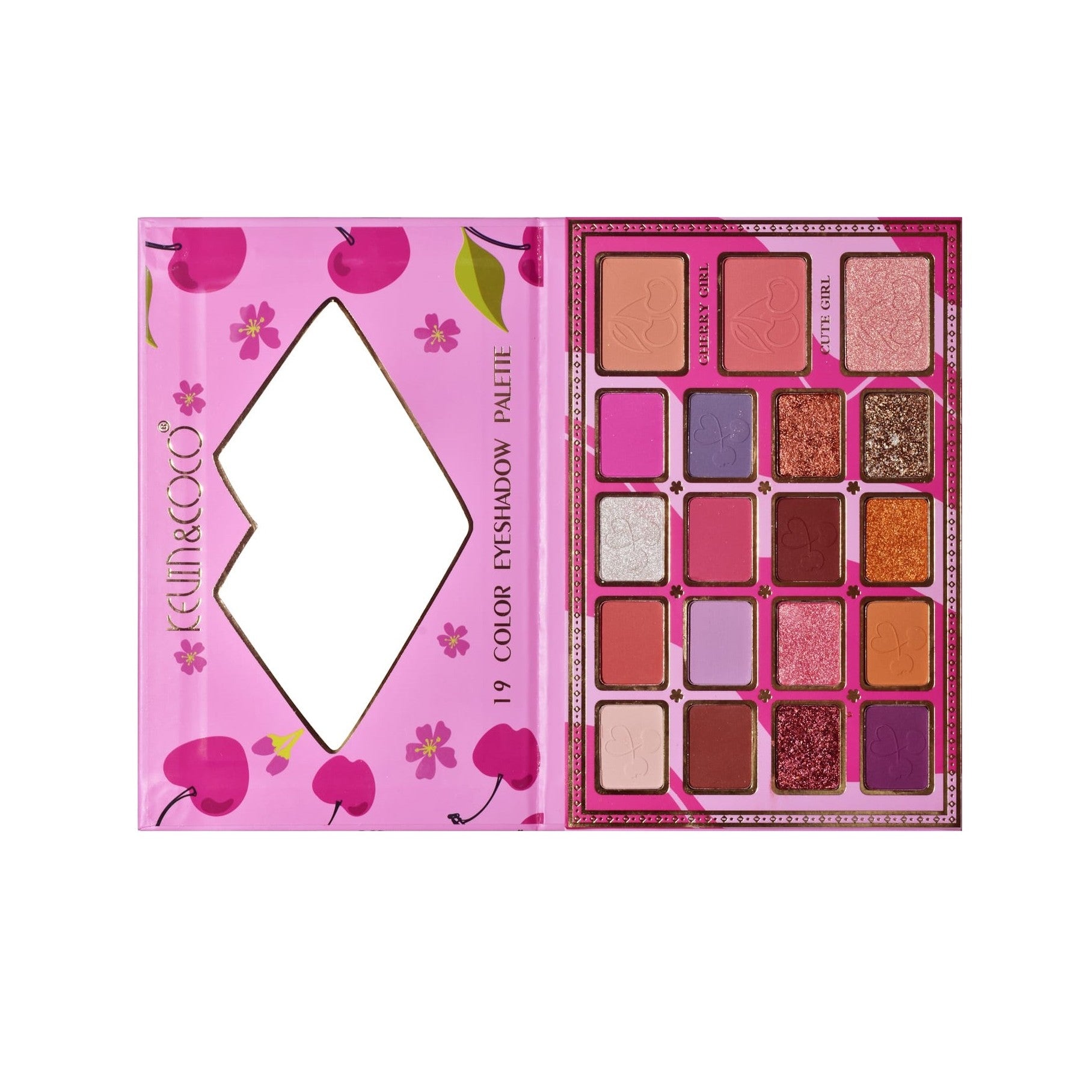 Paleta de Machiaj, KEVIN & COCO, Cherry Blossom. Fard de Pleoape, 19 culori, 19.2 x 12.8 x 1.4 cm-6