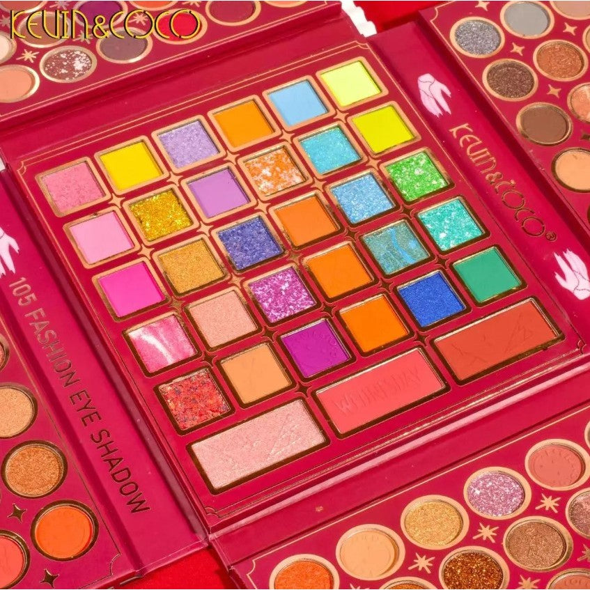 Paleta de Farduri Kevin&Coco, 105 culori, Stil Pliabil, Wednesday, Conturing, Iluminator, Blush incluse, Fara Sulfati, Pudra Compacta, 18.7 x 17.3 x 2.6 cm, 407 g, multicolor-1