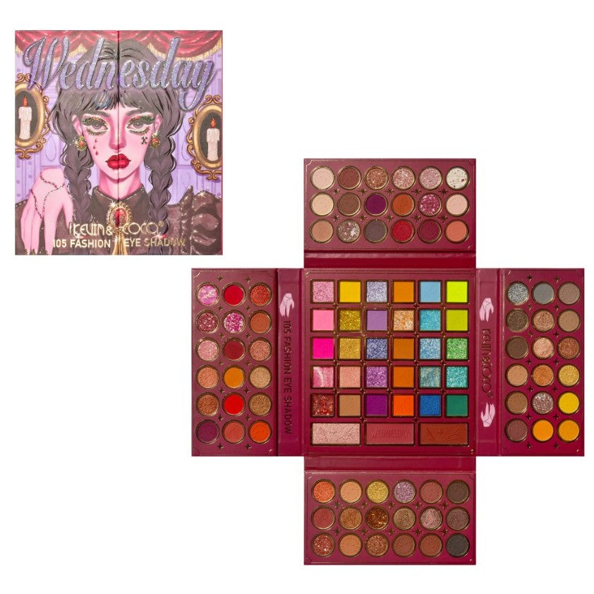 Paleta de Farduri Kevin&Coco, 105 culori, Stil Pliabil, Wednesday, Conturing, Iluminator, Blush incluse, Fara Sulfati, Pudra Compacta, 18.7 x 17.3 x 2.6 cm, 407 g, multicolor-0