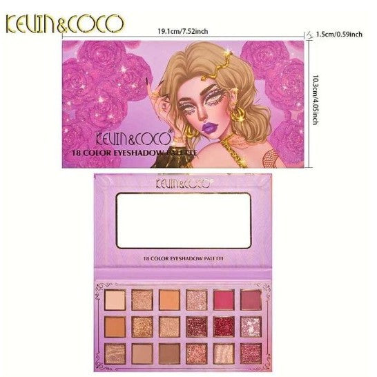Paleta de farduri Kevin&Coco, 18 culori, nuante captivante, design compact, 19 x 10 cm, 180 g, multicolor-3