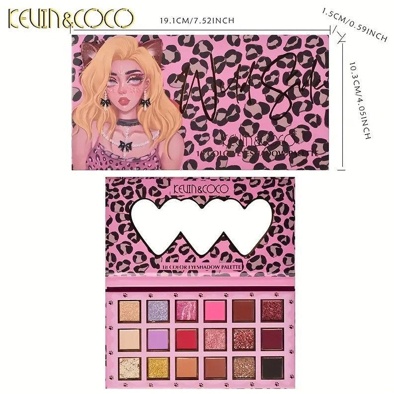 Paleta de farduri Kevin&Coco, 18 nuante, imprimeu leopard-print roz, oglinda interioara, dreptunghiulara, 19 x 10 cm, 180 g, multicolor-2