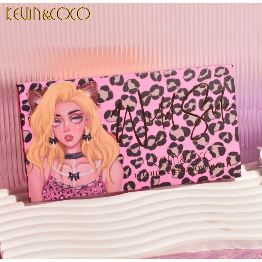 Paleta de farduri Kevin&Coco, 18 nuante, imprimeu leopard-print roz, oglinda interioara, dreptunghiulara, 19 x 10 cm, 180 g, multicolor-4
