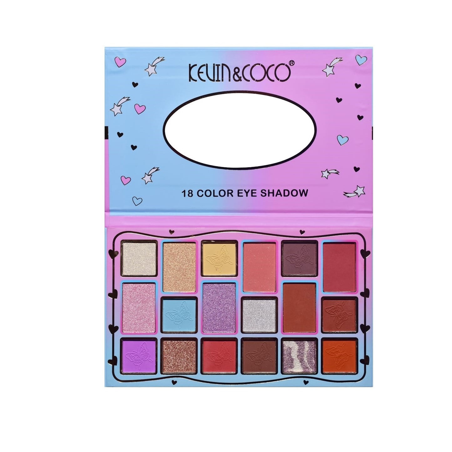 Palete de Machiaj, KEVIN & COCO, Pink Blue, Fard de Pleoape, 18 culori, 19.3 x 12 x 1.4 cm-4