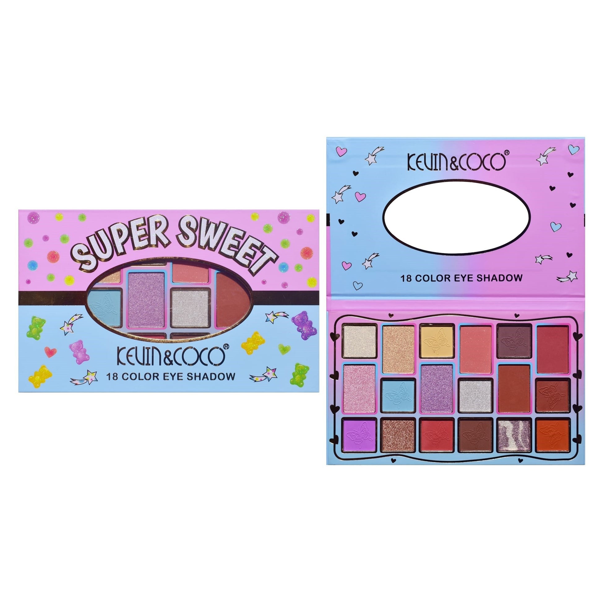Palete de Machiaj, KEVIN & COCO, Pink Blue, Fard de Pleoape, 18 culori, 19.3 x 12 x 1.4 cm-5