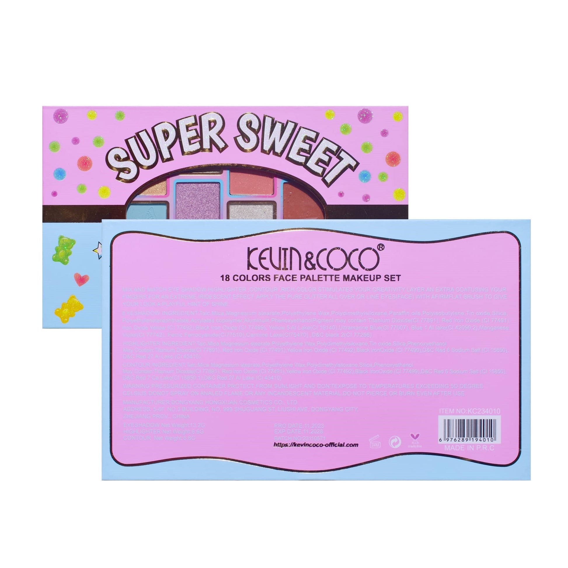 Palete de Machiaj, KEVIN & COCO, Pink Blue, Fard de Pleoape, 18 culori, 19.3 x 12 x 1.4 cm-6