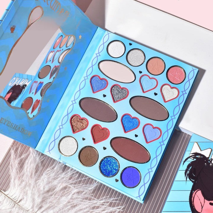 Paleta de Machiaj, KEVIN&amp;COCO, 20 Culori Blue Girl, Fard de Pleoape si Blush, Albastru-5