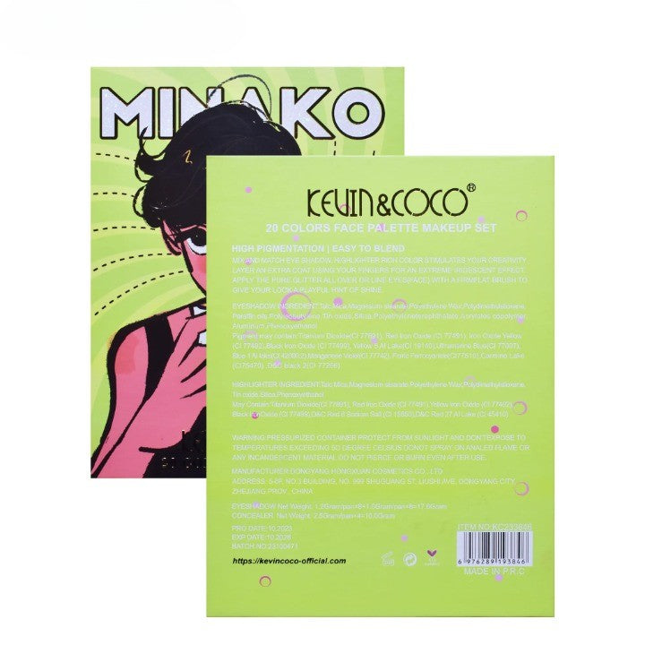 Paleta de Machiaj, KEVIN&amp;COCO, 20 Culori Green Girl, Fard de Pleoape si Blush, Verde-3