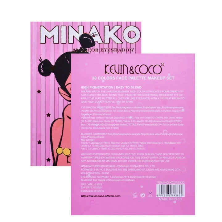 Paleta de Machiaj, KEVIN&COCO, 20 Culori Pink Girl, Fard de Pleoape si Blush, Roz-1