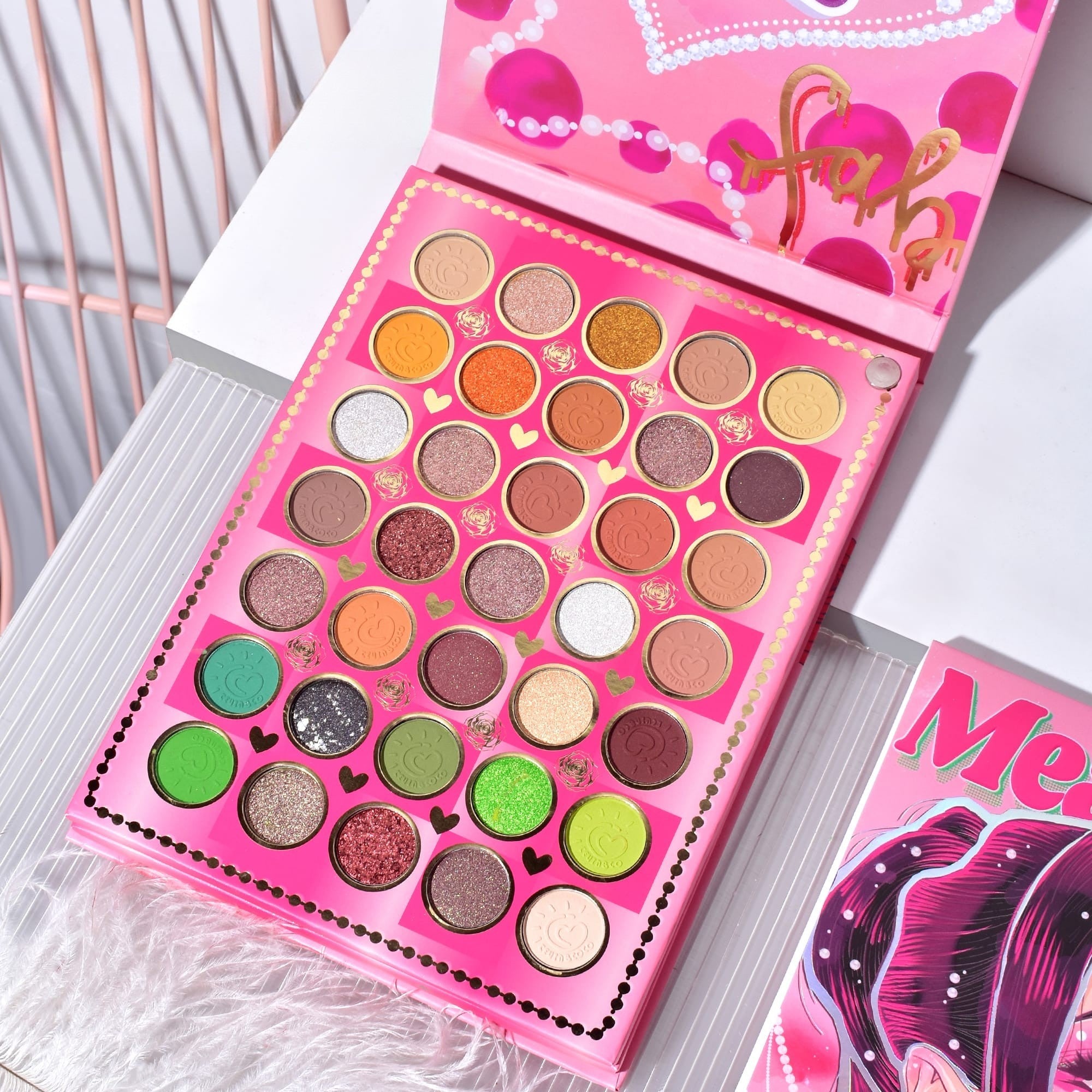 Trusa de Machiaj, KEVIN & COCO, Mean Girl Rose, Fard de Pleoape, Iluminator, Blush Cremos, 97 culori, 21 x 15.7 x 2.4 cm-2