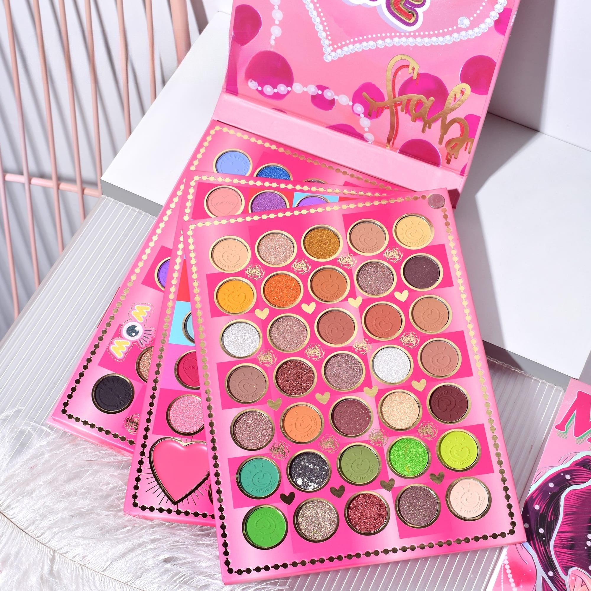Trusa de Machiaj, KEVIN & COCO, Mean Girl Rose, Fard de Pleoape, Iluminator, Blush Cremos, 97 culori, 21 x 15.7 x 2.4 cm-3