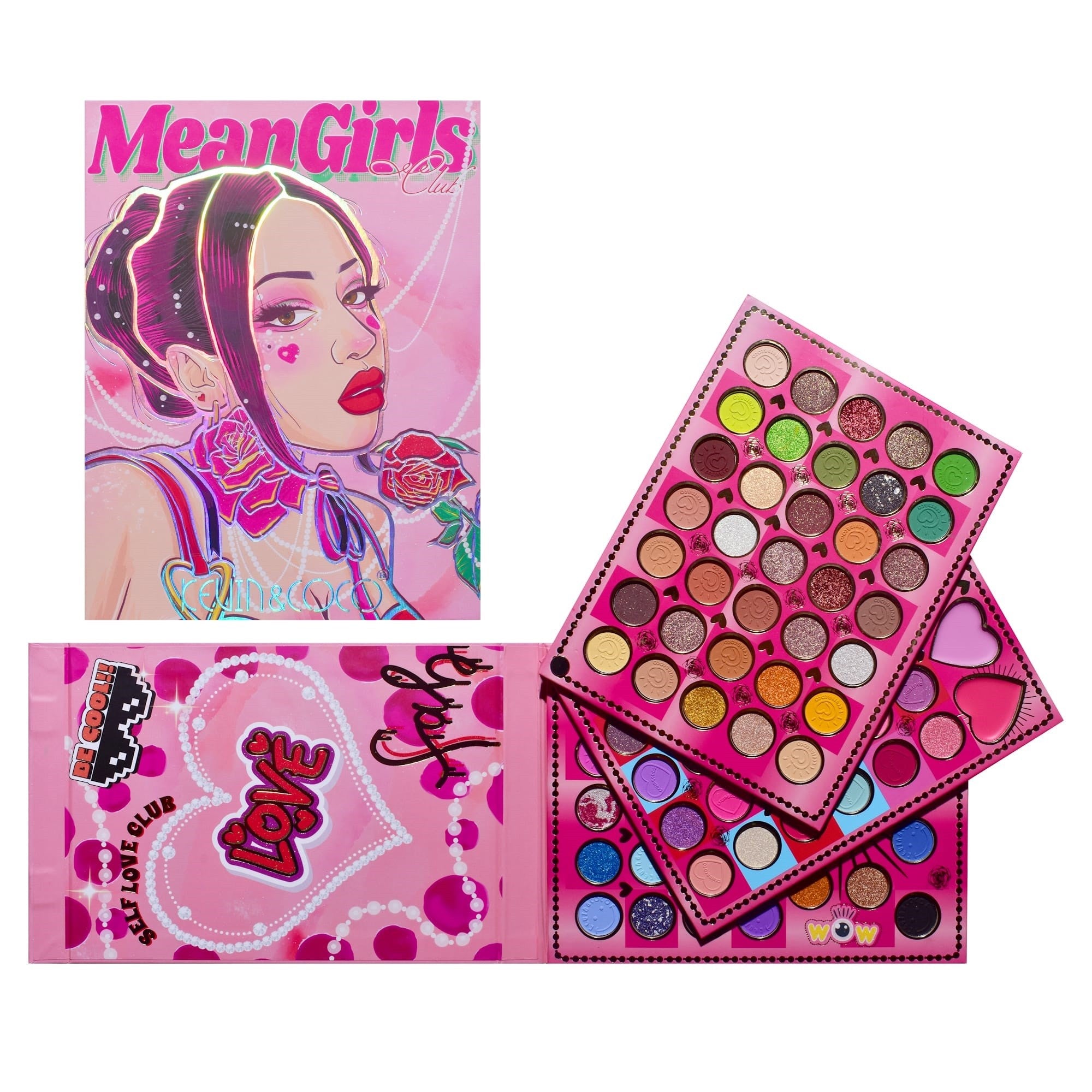 Trusa de Machiaj, KEVIN & COCO, Mean Girl Rose, Fard de Pleoape, Iluminator, Blush Cremos, 97 culori, 21 x 15.7 x 2.4 cm-9