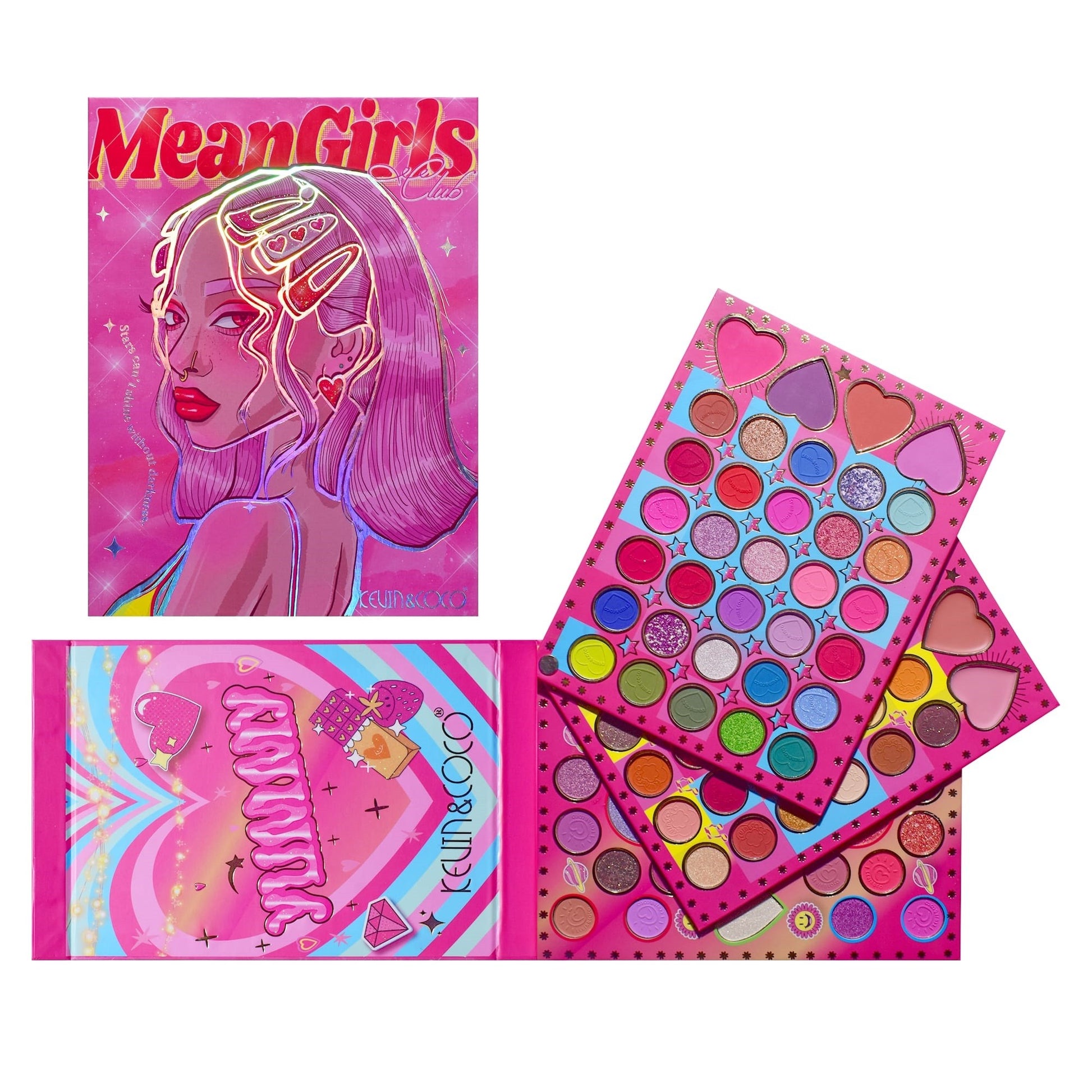 Trusa de Machiaj, KEVIN & COCO, Mean Girl Heart, Fard de Pleoape, Iluminator, Blush Cremos, 96 culori, 21 x 15.7 x 2.4 cm-8