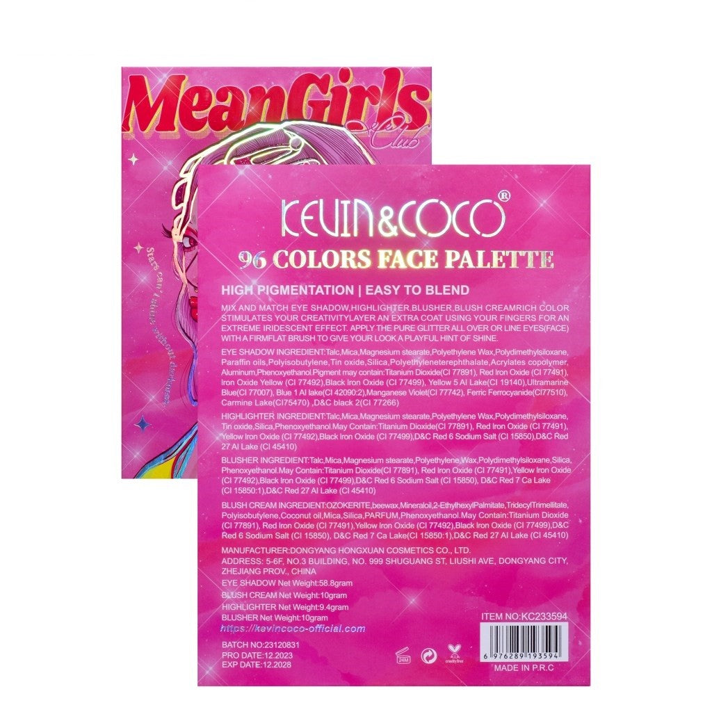 Trusa de Machiaj, KEVIN & COCO, Mean Girl Heart, Fard de Pleoape, Iluminator, Blush Cremos, 96 culori, 21 x 15.7 x 2.4 cm-9