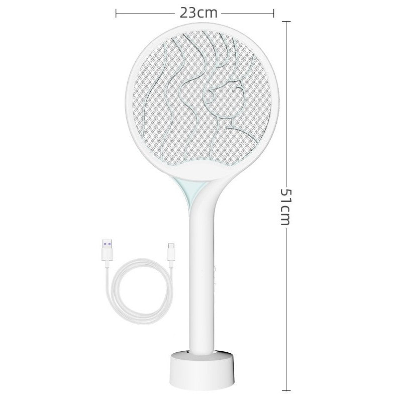 Paleta Electrica pentru Tantari, Muste si Tantari 2in1, Flippy, Reincarcabila, Incarcare USB, 2600V, Plastic, Casa si Gradina, Anti-insecte, Stand, 23x51 cm, Alb-1