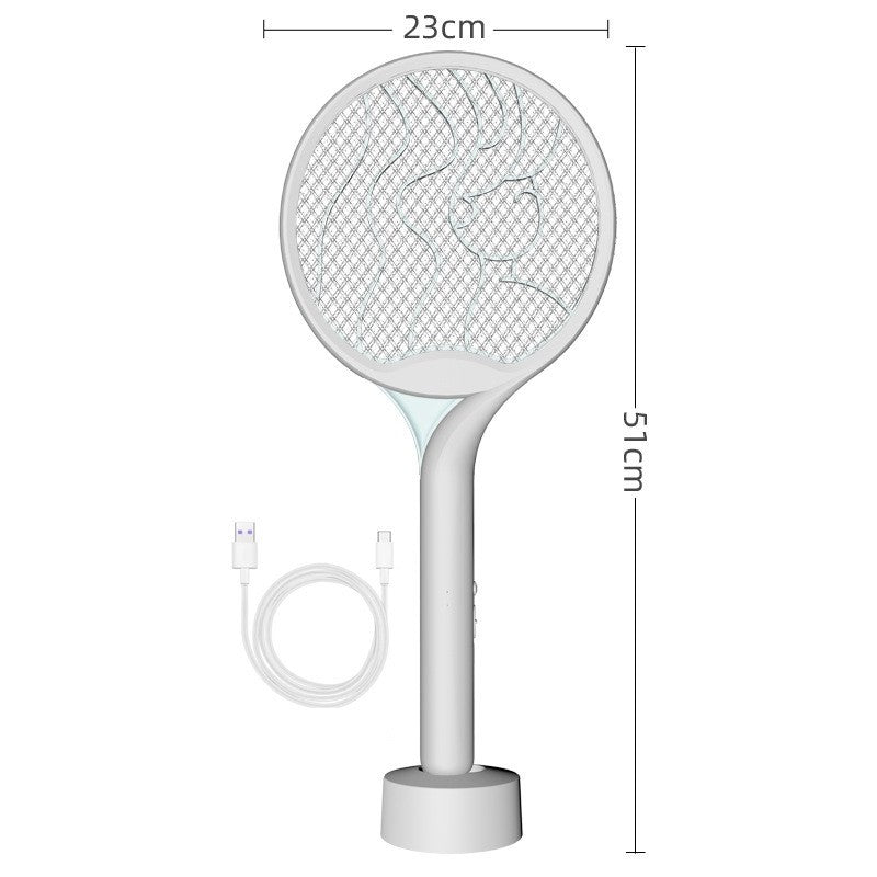 Paleta Electrica pentru Tantari, Muste si Tantari 2in1, Flippy, Reincarcabila, Incarcare USB, 2600V, Plastic, Casa si Gradina, Anti-insecte, Stand, 23x51 cm, Gri-1