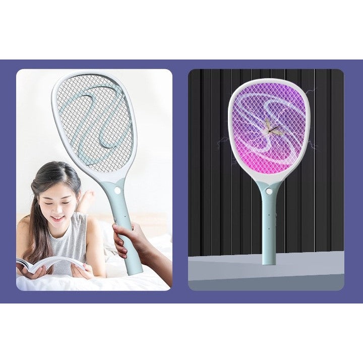 Paleta Electrica pentru Tantari, Muste sau Insecte LED, Flippy, Reincarcabila, Incarcare USB, Plastic, Casa si Gradina, Anti-insecte, Alb-Albastru-4