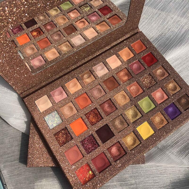 Paleta de farduri cu 40 de culori pigmentate, Maro cu sclipici,  Flippy-1