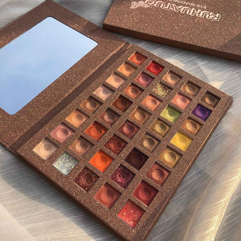 Paleta de farduri cu 40 de culori pigmentate, Maro cu sclipici,  Flippy-2
