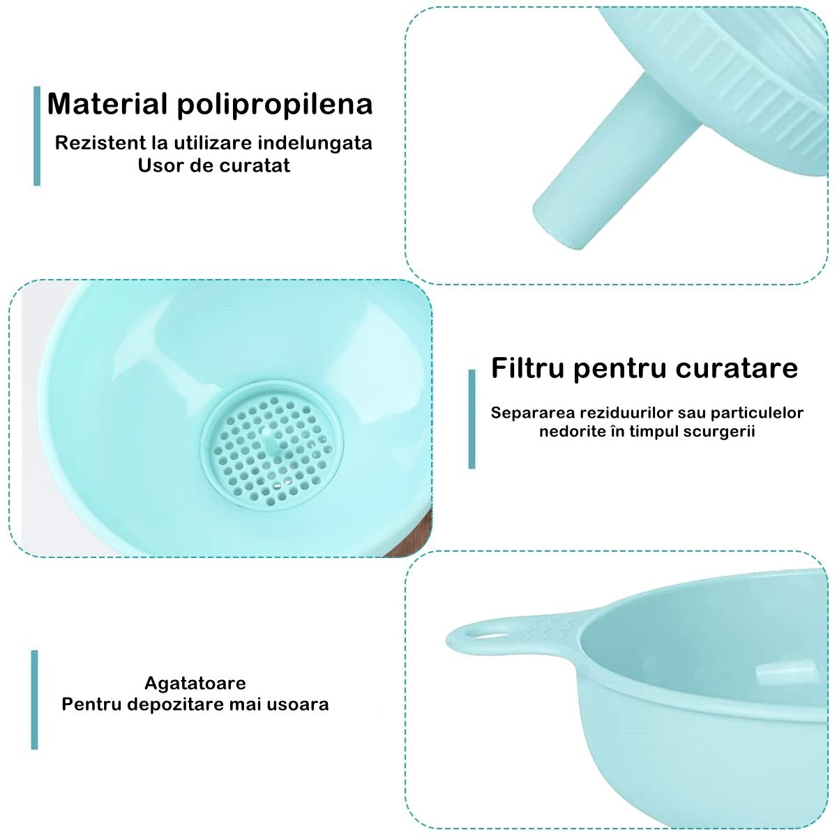 Palnie din plastic 3 in 1 Flippy, doua dimensiuni de scurgere, cu filet si filtru, diametru scurgere 5.4 cm, 11.5 x 16.7 cm, albastru-1