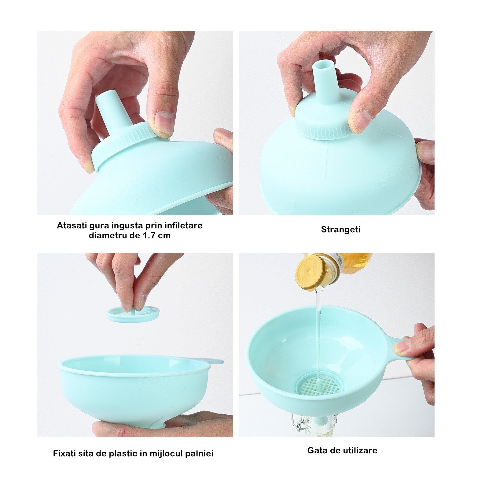 Palnie din plastic 3 in 1 Flippy, doua dimensiuni de scurgere, cu filet si filtru, diametru scurgere 5.4 cm, 11.5 x 16.7 cm, albastru-2