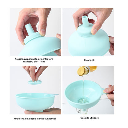 Palnie din plastic 3 in 1 Flippy, doua dimensiuni de scurgere, cu filet si filtru, diametru scurgere 5.4 cm, 11.5 x 16.7 cm, albastru-2