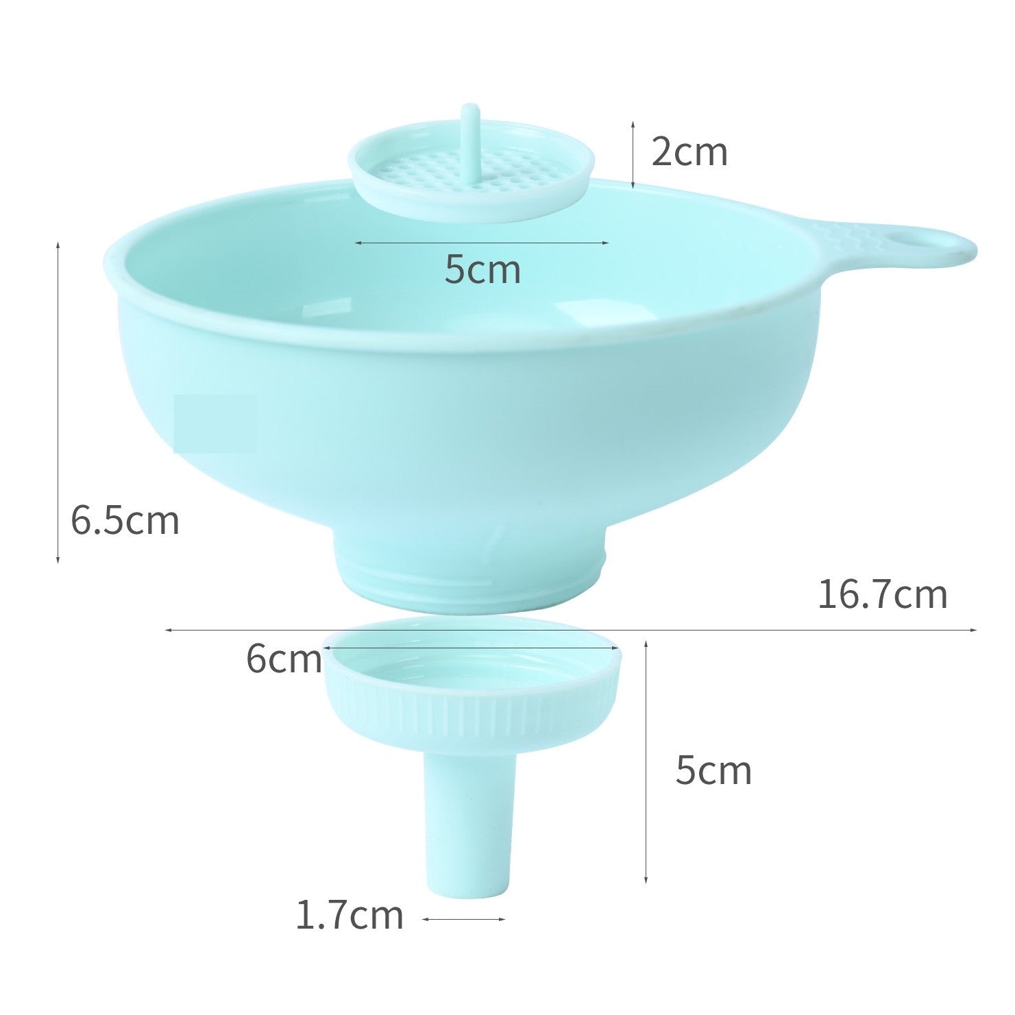 Palnie din plastic 3 in 1 Flippy, doua dimensiuni de scurgere, cu filet si filtru, diametru scurgere 5.4 cm, 11.5 x 16.7 cm, albastru-3