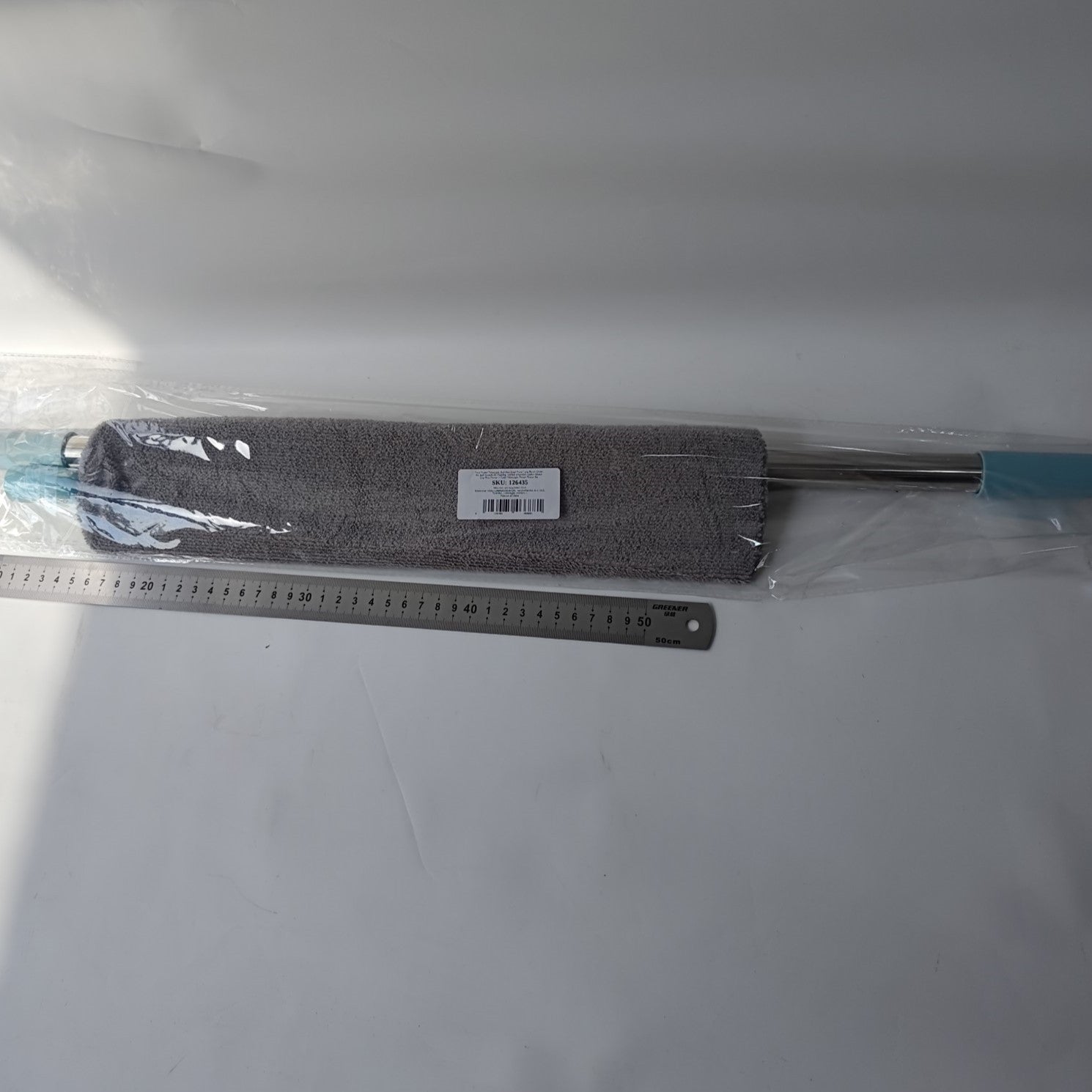 Pamatuf pentru Curatat Praful, Flippy, Model Slim pentru Zone Greu Accesibile, Maner Extensibil, Laveta Microfibra Inclusa, Usor de Curatat, Albastru Gri-1