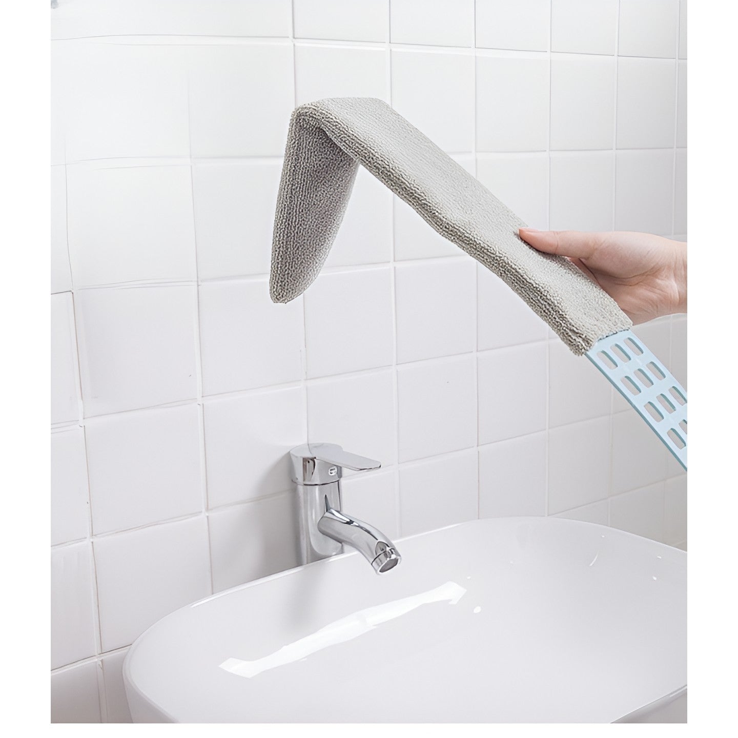 Pamatuf pentru Curatat Praful, Flippy, Model Slim pentru Zone Greu Accesibile, Maner Extensibil, Laveta Microfibra Inclusa, Usor de Curatat, Albastru Gri-4