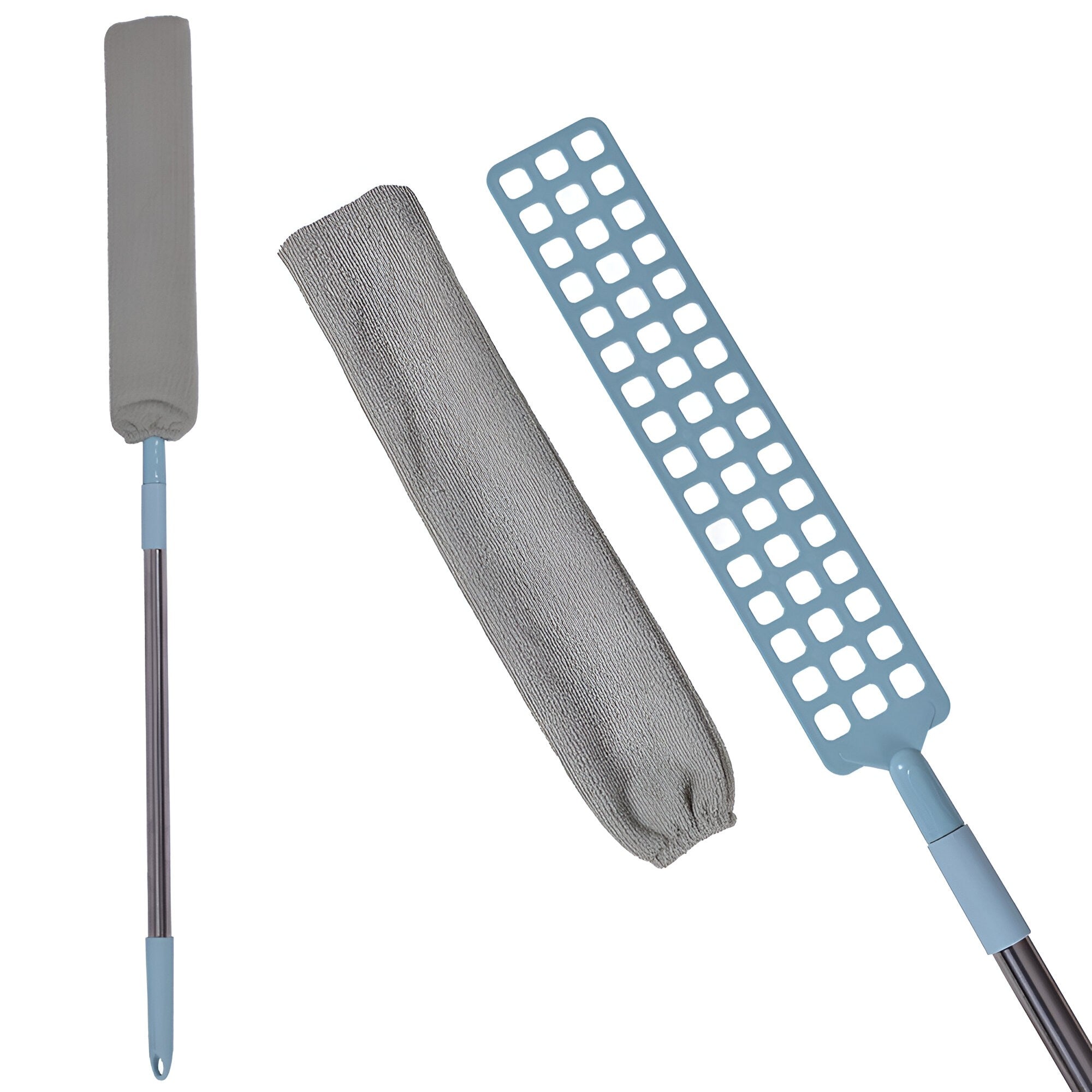 Pamatuf pentru Curatat Praful, Flippy, Model Slim pentru Zone Greu Accesibile, Maner Extensibil, Laveta Microfibra Inclusa, Usor de Curatat, Albastru Gri-0