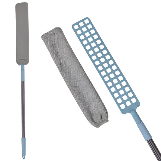 Pamatuf pentru Curatat Praful, Flippy, Model Slim pentru Zone Greu Accesibile, Maner Extensibil, Laveta Microfibra Inclusa, Usor de Curatat, Albastru Gri-0