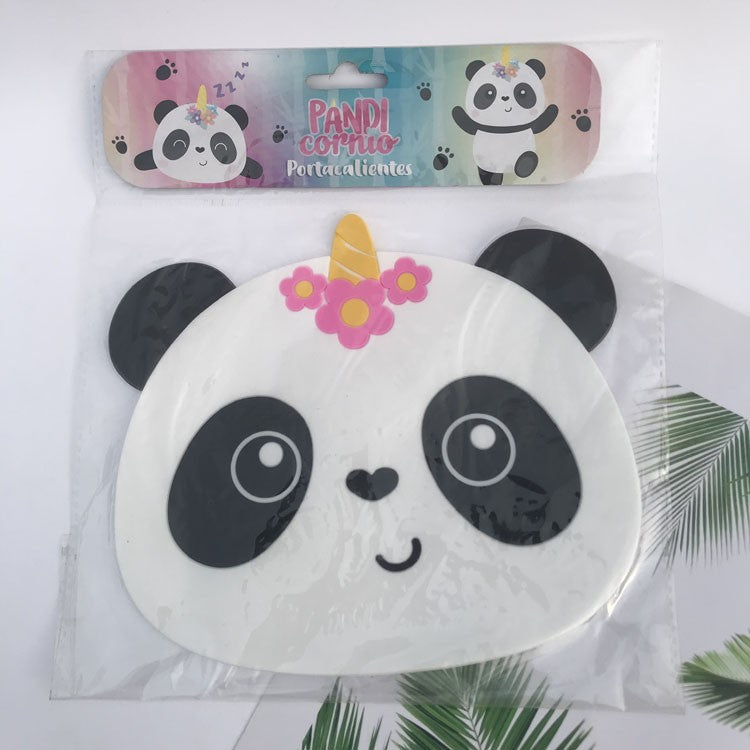 Suport pentru Pahar, Flippy, Model Urs Panda, PVC, Dimensiuni 18.5x16 cm, Alb/Negru-0