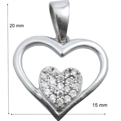 Pandantiv, Jolie Silver, Argint 925, Model Inima in Inima, Pietre Zirconiu, 20 x 15 mm, 1.2 g-3