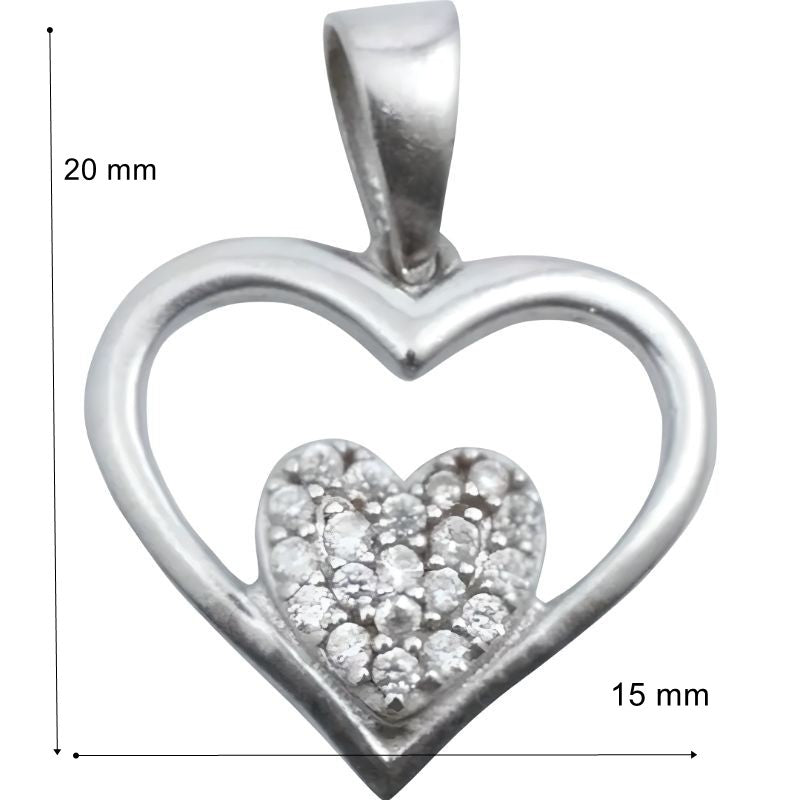 Pandantiv, Jolie Silver, Argint 925, Model Inima in Inima, Pietre Zirconiu, 20 x 15 mm, 1.2 g-3