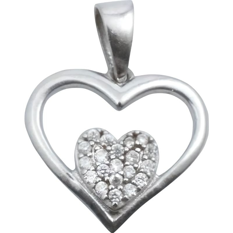 Pandantiv, Jolie Silver, Argint 925, Model Inima in Inima, Pietre Zirconiu, 20 x 15 mm, 1.2 g-1