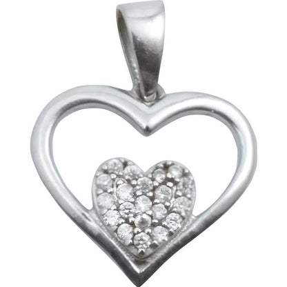 Pandantiv, Jolie Silver, Argint 925, Model Inima in Inima, Pietre Zirconiu, 20 x 15 mm, 1.2 g-1