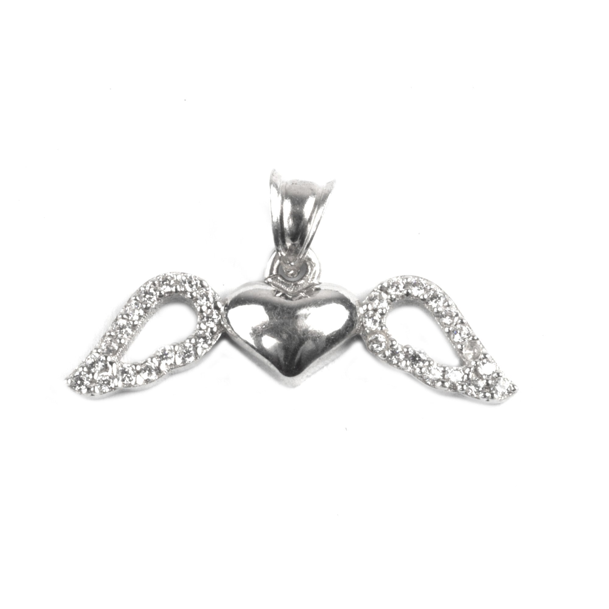 Pandantiv, Jolie Silver, Argint 925, Model Inima cu Aripi, Pietre Zirconiu, 25 x 15 mm, 1.4 g-0