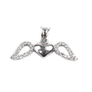 Pandantiv, Jolie Silver, Argint 925, Model Inima cu Aripi, Pietre Zirconiu, 25 x 15 mm, 1.4 g-0
