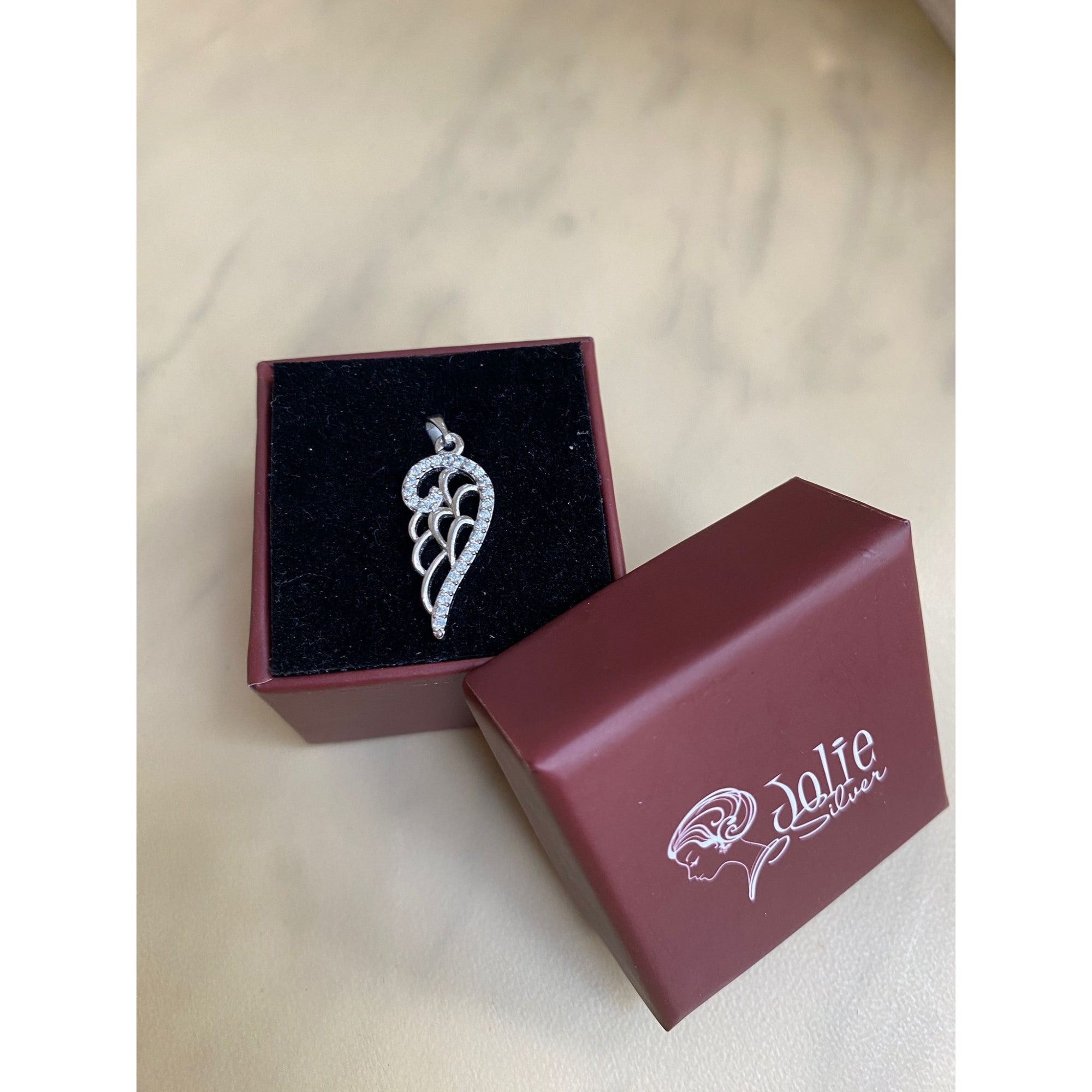 Pandantiv, Jolie Silver, Argint 925, Model Aripa cu Pietre, 1.1 g, 25x10 mm-4