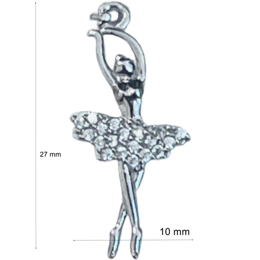 Pandantiv, Jolie Silver, Argint 925, Model Balerina cu Zirconii, 27 x 10 mm, 1.1 g-1