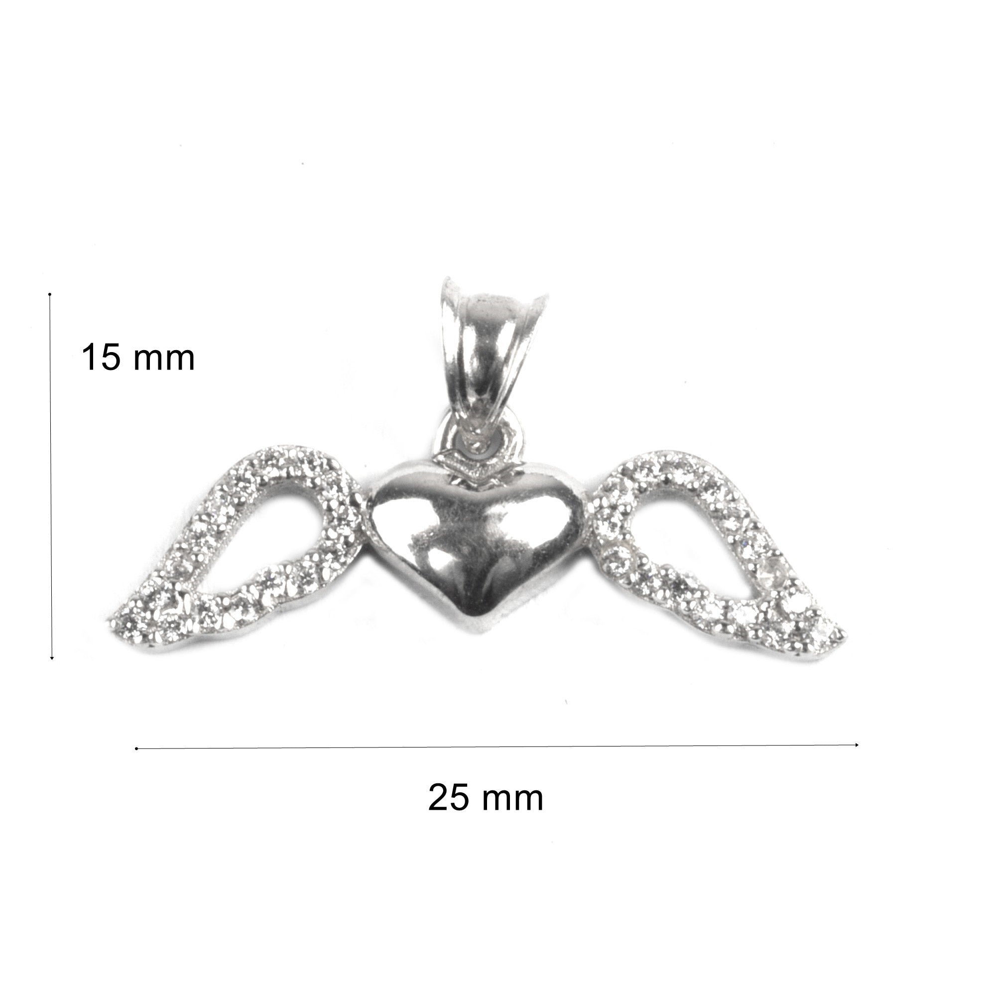 Pandantiv, Jolie Silver, Argint 925, Model Inima cu Aripi, Pietre Zirconiu, 25 x 15 mm, 1.4 g-4