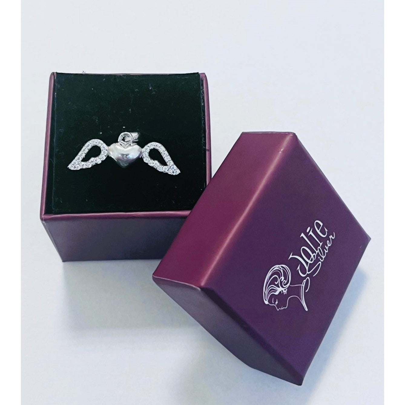 Pandantiv, Jolie Silver, Argint 925, Model Inima cu Aripi, Pietre Zirconiu, 25 x 15 mm, 1.4 g-6