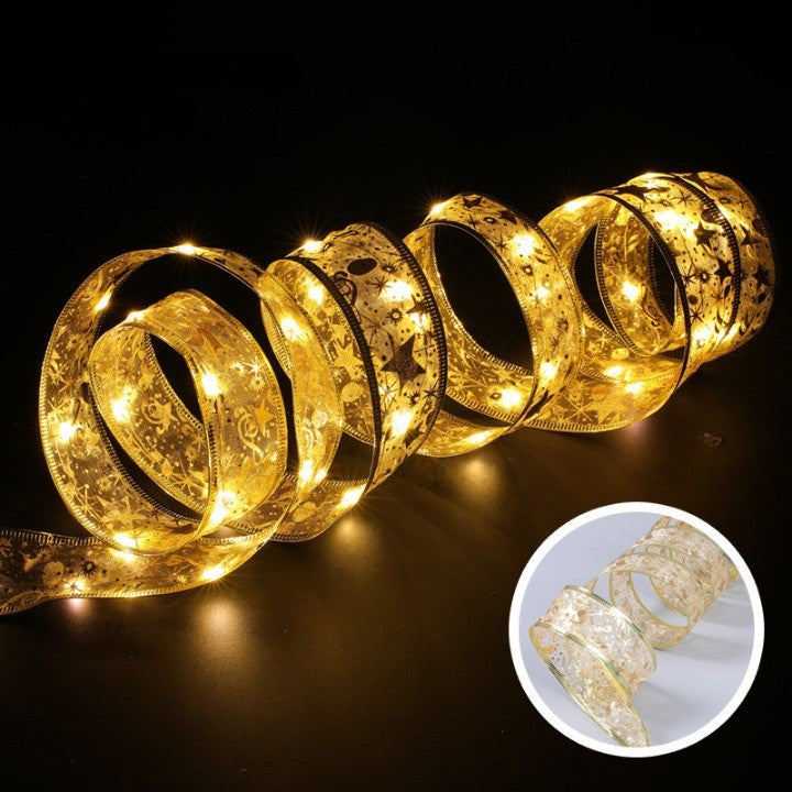Panglică LED de Crăciun Flippy Aurie, lungime 1 m , 10 LED-uri, Baterii, Alb cald-3